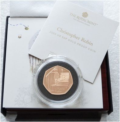2020 Winnie the Pooh Christopher Robin 50p Gold Proof Coin Box Coa 2020 Winnie the Pooh Christopher Robin 50p Gold Proof Coin Box Coa