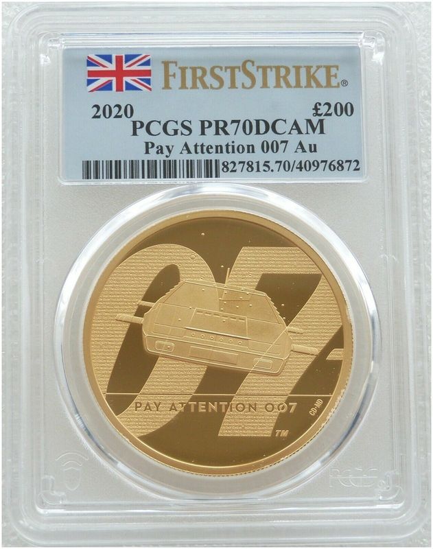 2020 James Bond Pay Attention 007 £200 Gold Proof 2oz Coin PCGS PR70 DCAM First Strike 2020 James Bond Pay Attention 007 £200 Gold Proof 2oz Coin PCGS PR70 DCAM First Strike