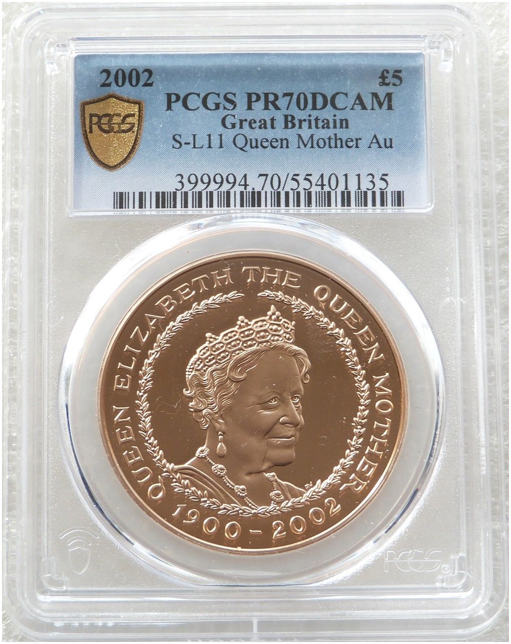 2002 Queen Mother Memorial £5 Five Pound Gold Proof Coin PCGS PR70 DCAM 2002 Queen Mother Memorial £5 Five Pound Gold Proof Coin PCGS PR70 DCAM