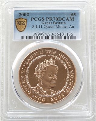 2002 Queen Mother Memorial £5 Five Pound Gold Proof Coin PCGS PR70 DCAM 2002 Queen Mother Memorial £5 Five Pound Gold Proof Coin PCGS PR70 DCAM