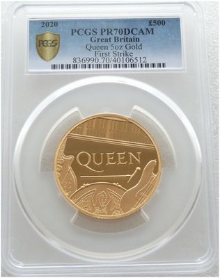 2020 Music Legends Queen £500 Gold Proof 5oz Coin PCGS PR70 DCAM First Strike Cert 05 2020 Music Legends Queen £500 Gold Proof 5oz Coin PCGS PR70 DCAM First Strike Cert 05