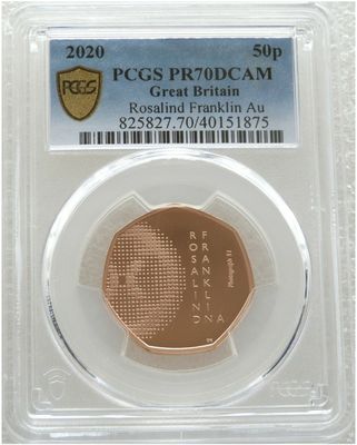 2020 Rosalind Franklin DNA 50p Gold Proof Coin PCGS PR70 DCAM 2020 Rosalind Franklin DNA 50p Gold Proof Coin PCGS PR70 DCAM