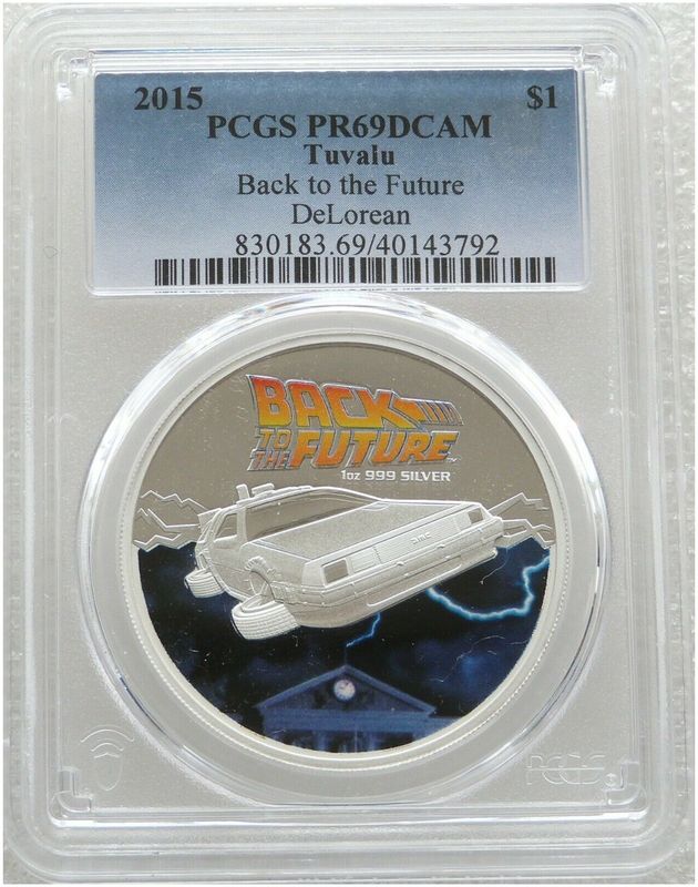 2015 Tuvalu Back to the Future DeLorean $1 Silver Proof 1oz Coin PCGS PR69 DCAM 2015 Tuvalu Back to the Future DeLorean $1 Silver Proof 1oz Coin PCGS PR69 DCAM