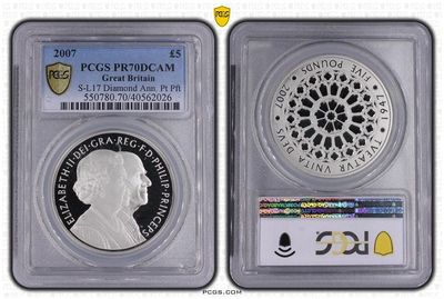 2007 Diamond Wedding Piedfort £5 Platinum Proof 3oz Coin PCGS PR70