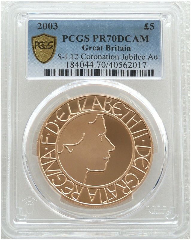 2003 Coronation Jubilee £5 Five Pound Gold Proof Coin PCGS PR70 DCAM 2003 Coronation Jubilee £5 Five Pound Gold Proof Coin PCGS PR70 DCAM