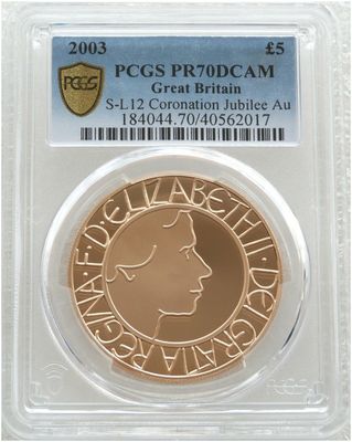 2003 Coronation Jubilee £5 Five Pound Gold Proof Coin PCGS PR70 DCAM 2003 Coronation Jubilee £5 Five Pound Gold Proof Coin PCGS PR70 DCAM