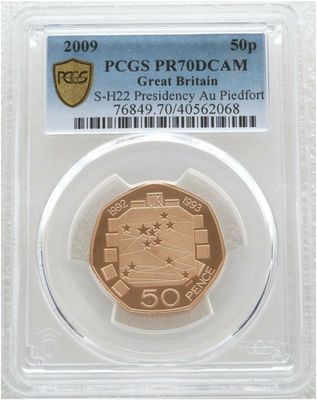 2009 European Presidency Piedfort 50p Gold Proof Coin PCGS PR70 DCAM - Mintage 40 2009 European Presidency Piedfort 50p Gold Proof Coin PCGS PR70 DCAM - Mintage 40