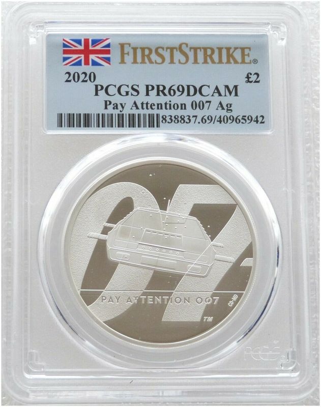 2020 James Bond Pay Attention 007 £2 Silver Proof 1oz Coin PCGS PR69 DCAM First Strike 2020 James Bond Pay Attention 007 £2 Silver Proof 1oz Coin PCGS PR69 DCAM First Strike