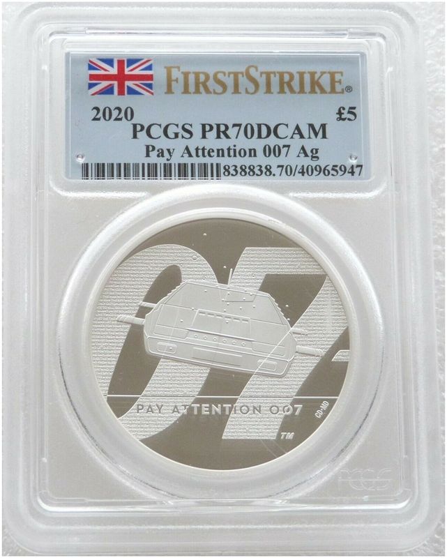 2020 James Bond Pay Attention 007 £5 Silver Proof 2oz Coin PCGS PR70 DCAM First Strike 2020 James Bond Pay Attention 007 £5 Silver Proof 2oz Coin PCGS PR70 DCAM First Strike