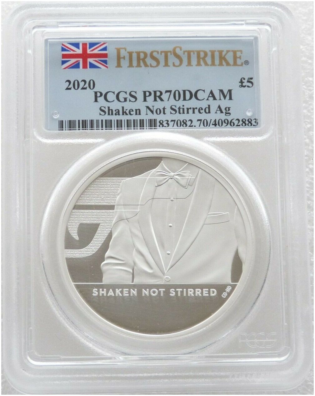 2020 James Bond 007 Shaken not Stirred £5 Silver Proof 2oz Coin PCGS PR70 DCAM First Strike 2020 James Bond 007 Shaken not Stirred £5 Silver Proof 2oz Coin PCGS PR70 DCAM First Strike