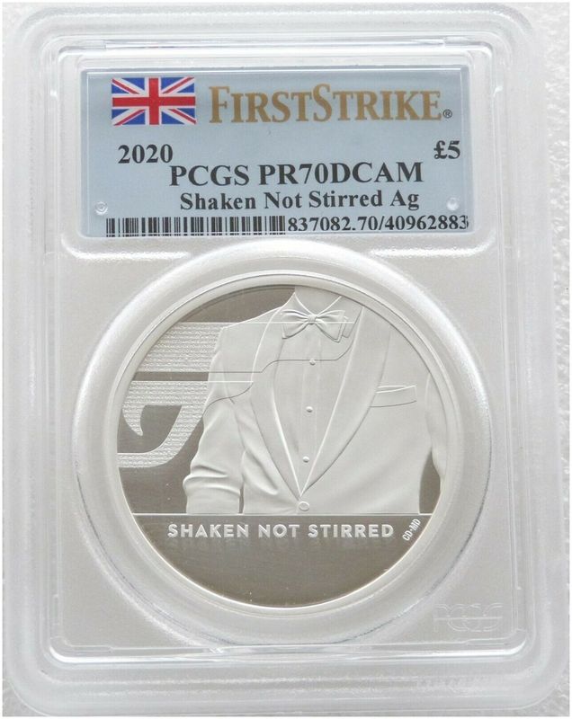 2020 James Bond 007 Shaken not Stirred £5 Silver Proof 2oz Coin PCGS PR70 DCAM First Strike 2020 James Bond 007 Shaken not Stirred £5 Silver Proof 2oz Coin PCGS PR70 DCAM First Strike