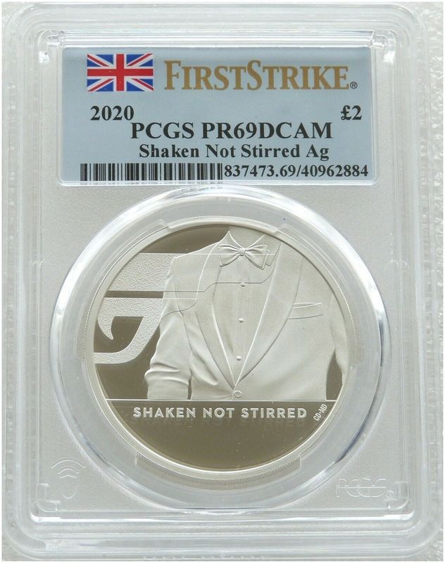 2020 James Bond 007 Shaken not Stirred £2 Silver Proof 1oz Coin PCGS PR69 DCAM First Strike 2020 James Bond 007 Shaken not Stirred £2 Silver Proof 1oz Coin PCGS PR69 DCAM First Strike