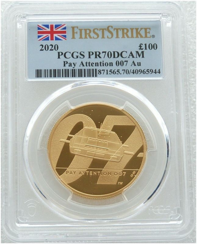 2020 James Bond Pay Attention 007 £100 Gold Proof 1oz Coin PCGS PR70 DCAM First Strike 2020 James Bond Pay Attention 007 £100 Gold Proof 1oz Coin PCGS PR70 DCAM First Strike