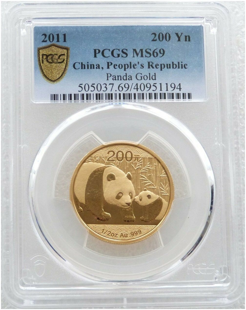 2011 China Panda 200 Yuan Gold 1/2oz Coin PCGS MS69