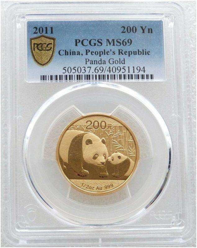 2011 China Panda 200 Yuan Gold 1/2oz Coin PCGS MS69
