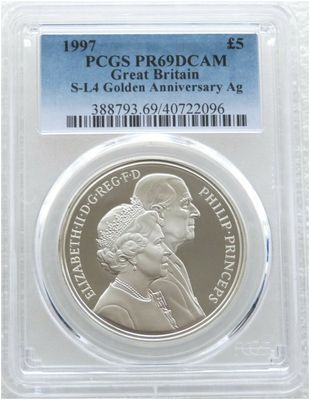 1997 Golden Wedding £5 Silver Proof Coin PCGS PR69 DCAM