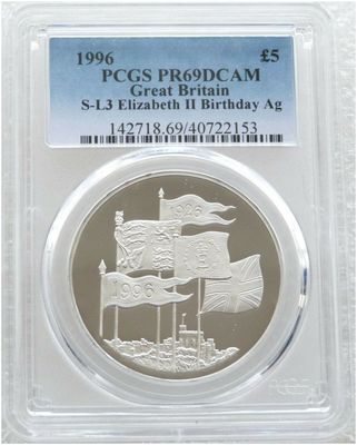 1996 Queen's 70th Birthday £5 Silver Proof Coin PCGS PR69 DCAM