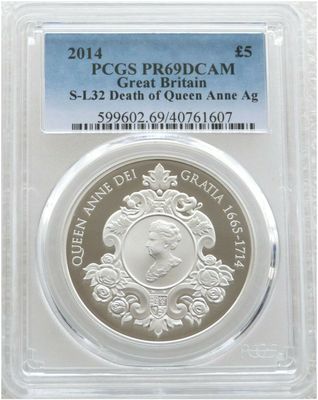 2014 Queen Anne £5 Silver Proof Coin PCGS PR69 DCAM 2014 Queen Anne £5 Silver Proof Coin PCGS PR69 DCAM