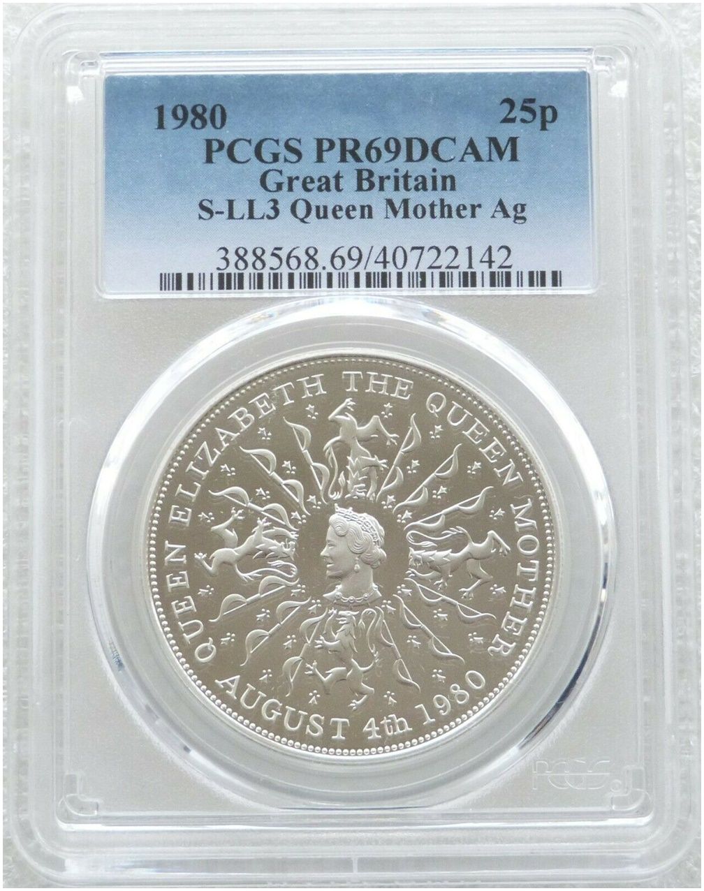 1980 Queen Mother 80th Birthday 25p Silver Proof Crown Coin PCGS PR69 DCAM 1980 Queen Mother 80th Birthday 25p Silver Proof Crown Coin PCGS PR69 DCAM