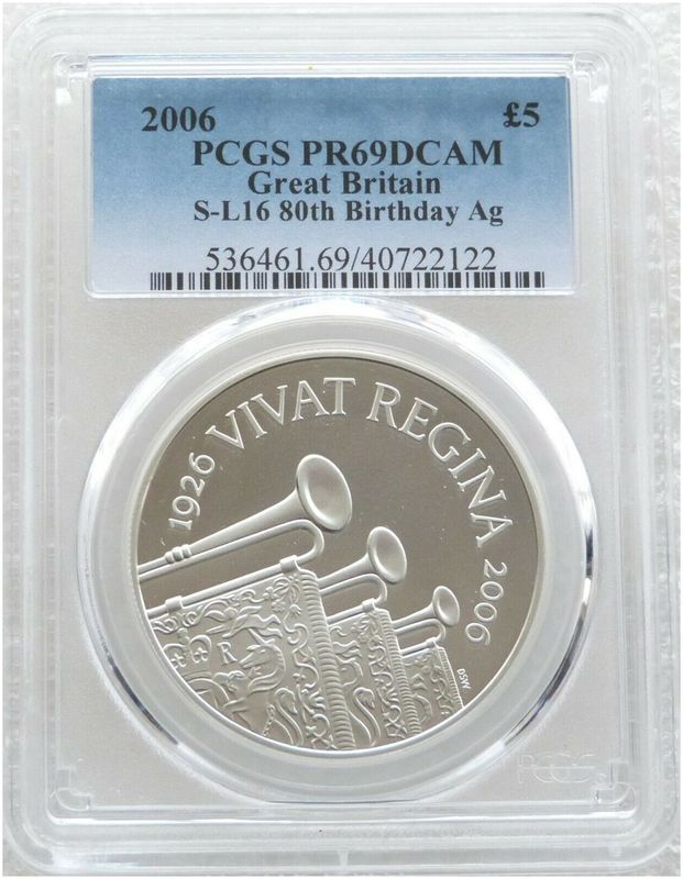 2006 Queen's 80th Birthday £5 Silver Proof Coin PCGS PR69 DCAM 2006 Queen's 80th Birthday £5 Silver Proof Coin PCGS PR69 DCAM