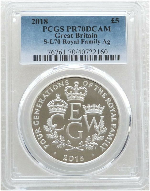 2018 Four Generations of Royalty £5 Silver Proof Coin PCGS PR70 DCAM 2018 Four Generations of Royalty £5 Silver Proof Coin PCGS PR70 DCAM