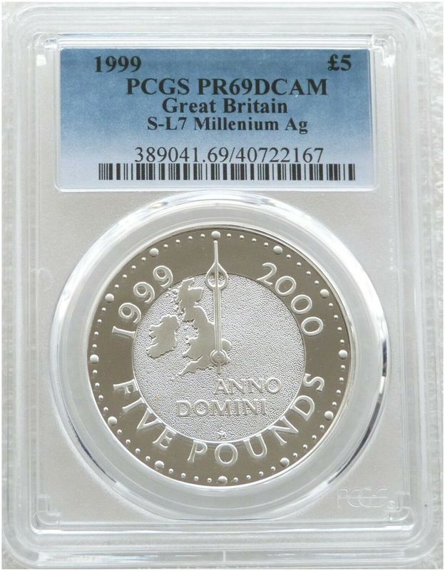 1999 Millennium Anno Domini £5 Silver Proof Coin PCGS PR69 DCAM 1999 Millennium Anno Domini £5 Silver Proof Coin PCGS PR69 DCAM