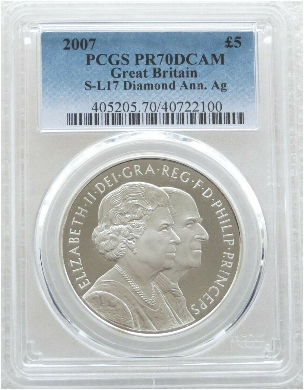 2007 Diamond Wedding £5 Silver Proof Coin PCGS PR70 DCAM