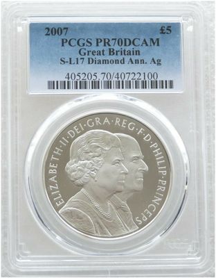 2007 Diamond Wedding £5 Silver Proof Coin PCGS PR70 DCAM 2007 Diamond Wedding £5 Silver Proof Coin PCGS PR70 DCAM