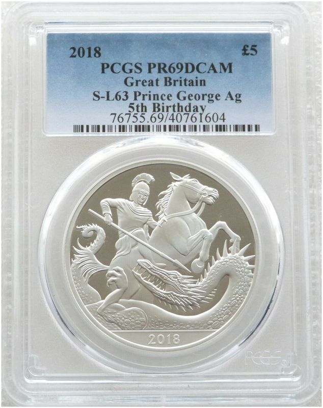 2018 Prince George 5th Birthday £5 Silver Proof Coin PCGS PR69 DCAM 2018 Prince George 5th Birthday £5 Silver Proof Coin PCGS PR69 DCAM