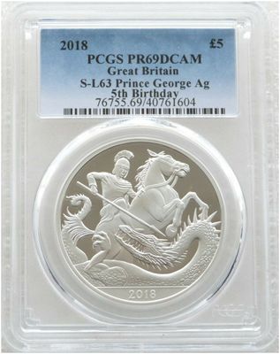 2018 Prince George 5th Birthday £5 Silver Proof Coin PCGS PR69 DCAM 2018 Prince George 5th Birthday £5 Silver Proof Coin PCGS PR69 DCAM