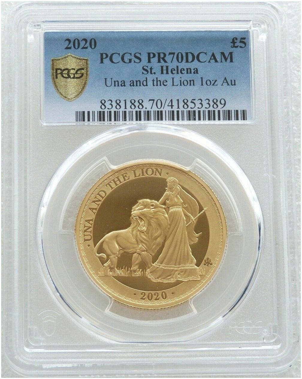 2020 Saint Helena Una and the Lion £5 Gold Proof 1oz Coin PCGS PR70 DCAM 2020 Saint Helena Una and the Lion £5 Gold Proof 1oz Coin PCGS PR70 DCAM
