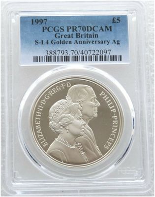 1997 Golden Wedding £5 Silver Proof Coin PCGS PR70 DCAM 1997 Golden Wedding £5 Silver Proof Coin PCGS PR70 DCAM
