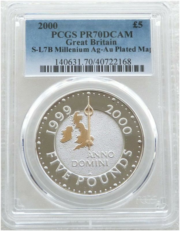2000 Millennium Anno Domini £5 Silver Gold Proof Coin PCGS PR70 DCAM 2000 Millennium Anno Domini £5 Silver Gold Proof Coin PCGS PR70 DCAM