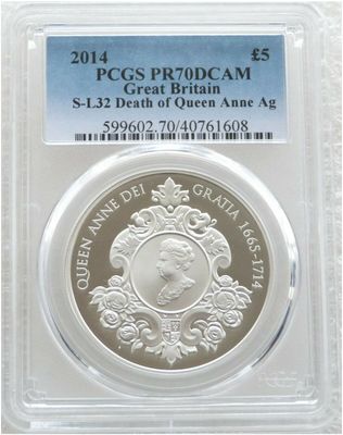 2014 Queen Anne £5 Silver Proof Coin PCGS PR70 DCAM