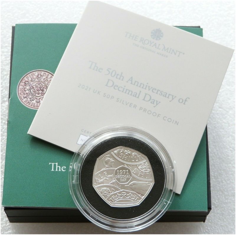 2021 Decimal Day 50p Silver Proof Coin Box Coa