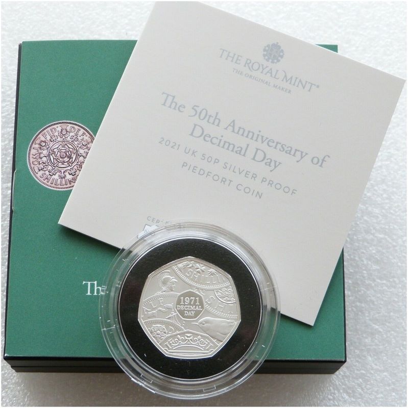 2021 Decimal Day Piedfort 50p Silver Proof Coin Box Coa