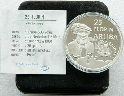 1999 Aruba Vespucci 25 Florin Silver Proof Coin Box Coa 1999 Aruba Vespucci 25 Florin Silver Proof Coin Box Coa