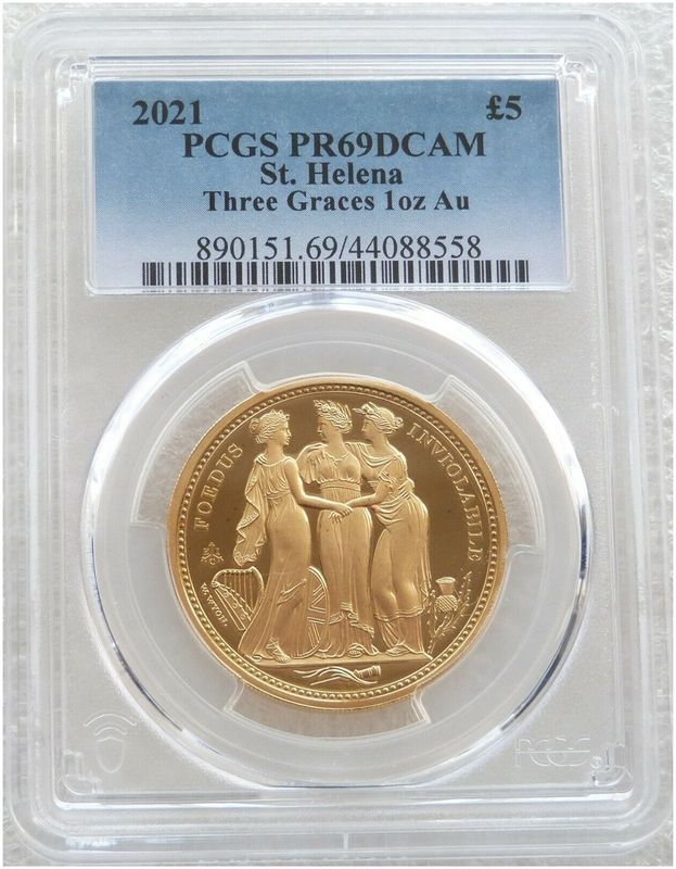 2021 Saint Helena Three Graces £5 Gold Proof 1oz Coin PCGS PR69 DCAM 2021 Saint Helena Three Graces £5 Gold Proof 1oz Coin PCGS PR69 DCAM
