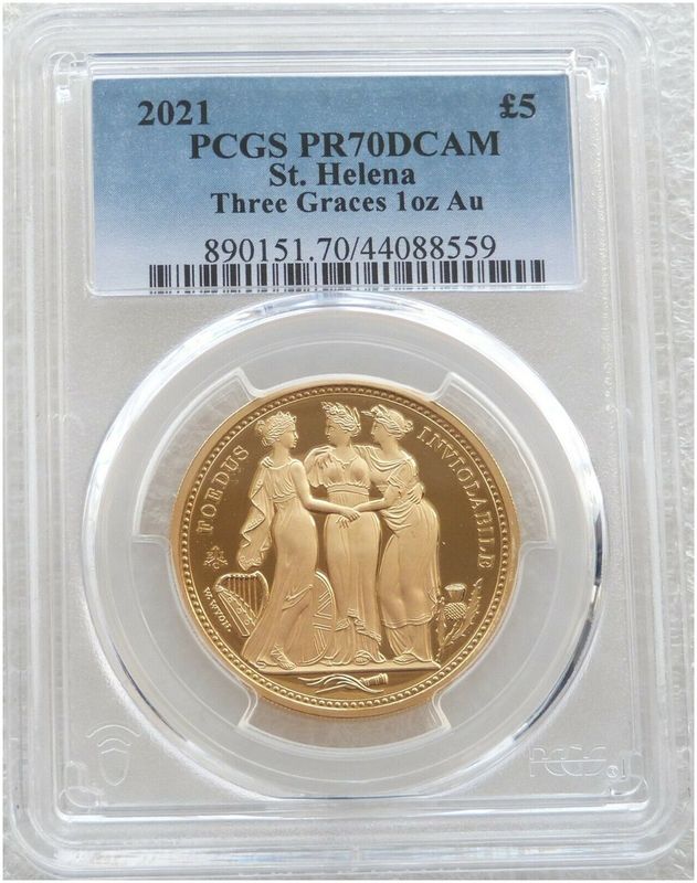 2021 Saint Helena Three Graces £5 Gold Proof 1oz Coin PCGS PR70 DCAM 2021 Saint Helena Three Graces £5 Gold Proof 1oz Coin PCGS PR70 DCAM