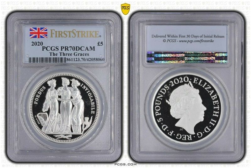 2020 Great Engravers Three Graces £5 Silver Proof 2oz Coin PCGS PR70 DCAM First Strike 2020 Great Engravers Three Graces £5 Silver Proof 2oz Coin PCGS PR70 DCAM First Strike
