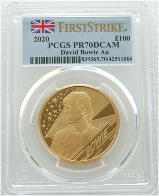 2020 Music Legends David Bowie £100 Gold Proof 1oz Coin PCGS PR70 DCAM First Strike