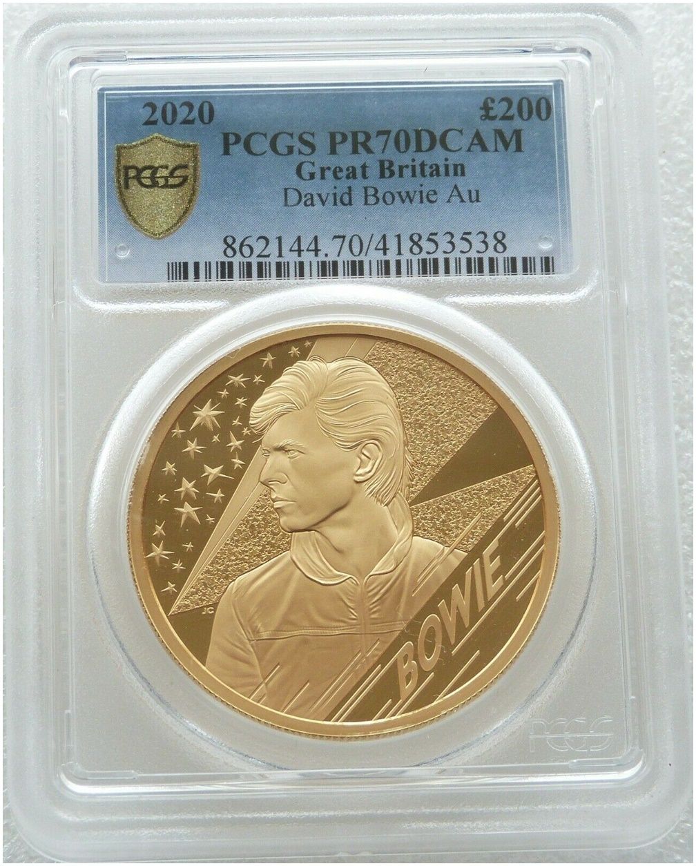 2020 Music Legends David Bowie £200 Gold Proof 2oz Coin PCGS PR70 DCAM 2020 Music Legends David Bowie £200 Gold Proof 2oz Coin PCGS PR70 DCAM