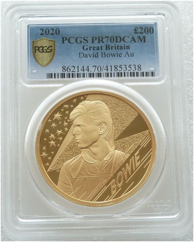 2020 Music Legends David Bowie £200 Gold Proof 2oz Coin PCGS PR70 DCAM
