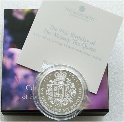 2021 Queen's 95th Birthday Piedfort £5 Silver Proof Coin Box Coa