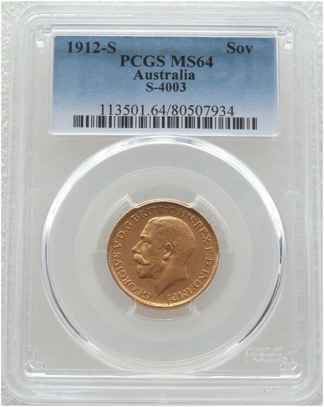 1912-S Australia Sydney George V Full Sovereign Gold Coin PCGS MS64 1912-S Australia Sydney George V Full Sovereign Gold Coin PCGS MS64
