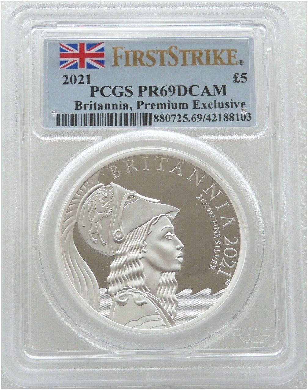 2021 Britannia Premium £5 Silver Proof 2oz Coin PCGS PR69 DCAM First Strike 2021 Britannia Premium £5 Silver Proof 2oz Coin PCGS PR69 DCAM First Strike