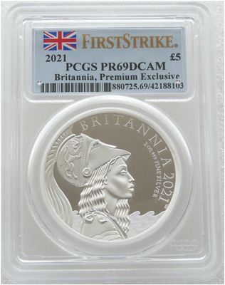 2021 Britannia Premium £5 Silver Proof 2oz Coin PCGS PR69 DCAM First Strike 2021 Britannia Premium £5 Silver Proof 2oz Coin PCGS PR69 DCAM First Strike