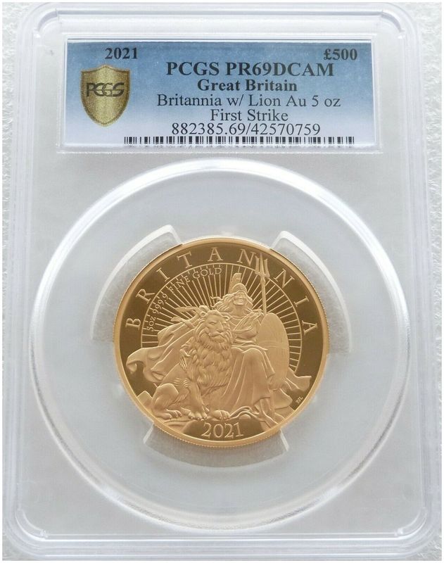 2021 Britannia £500 Gold Proof 5oz Coin PCGS PR69 DCAM First Strike - Pop 2 2021 Britannia £500 Gold Proof 5oz Coin PCGS PR69 DCAM First Strike - Pop 2