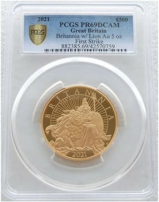 2021 Britannia £500 Gold Proof 5oz Coin PCGS PR69 DCAM First Strike - Pop 2