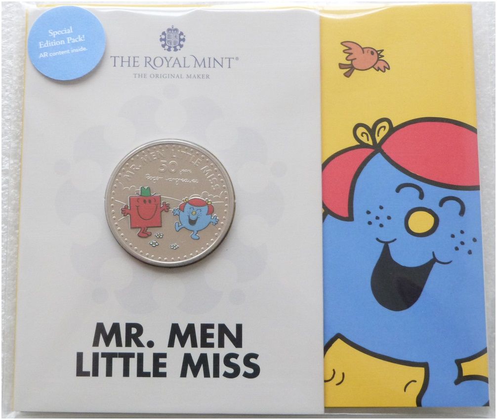 2021 Mr Men Mr Strong Little Miss Giggles Colour £5 Brilliant Uncirculated Coin Pack Sealed